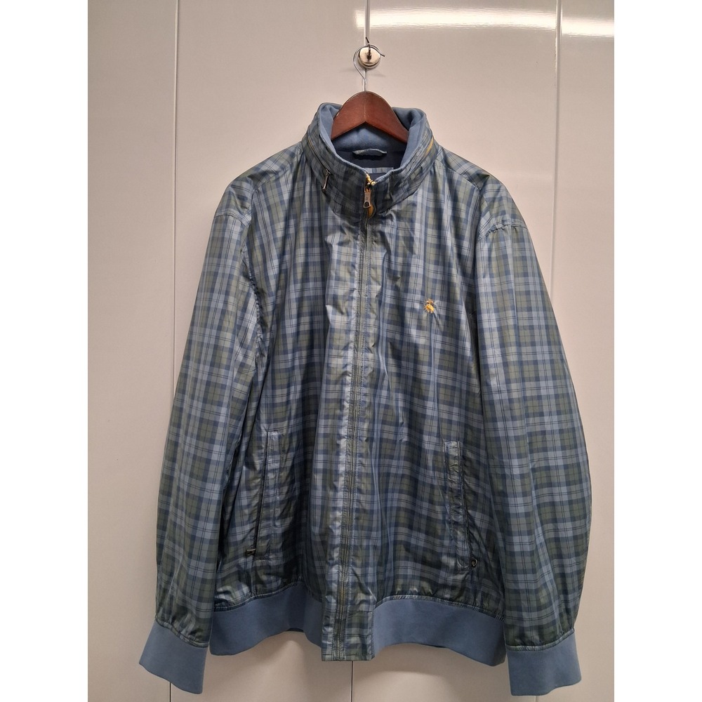 Brooks Brothers Mens XXL Plaid Full Zip Harrington Bomber Jacket Blue Green